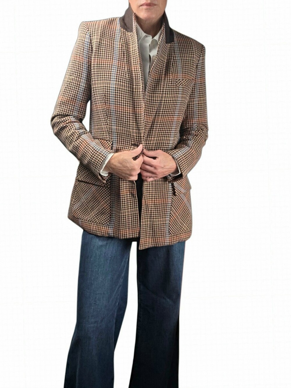 VERONICA BEARD Destry Dickey Houndstooth Checked Tweed Blazer In Chicory Multi - Picture 7 of 16